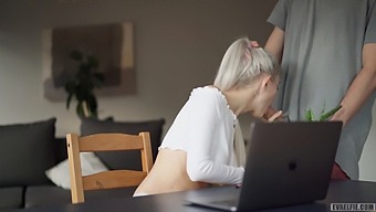 Eva Elfie'S Tight Blonde Pussy Filled With Cum During Online Class